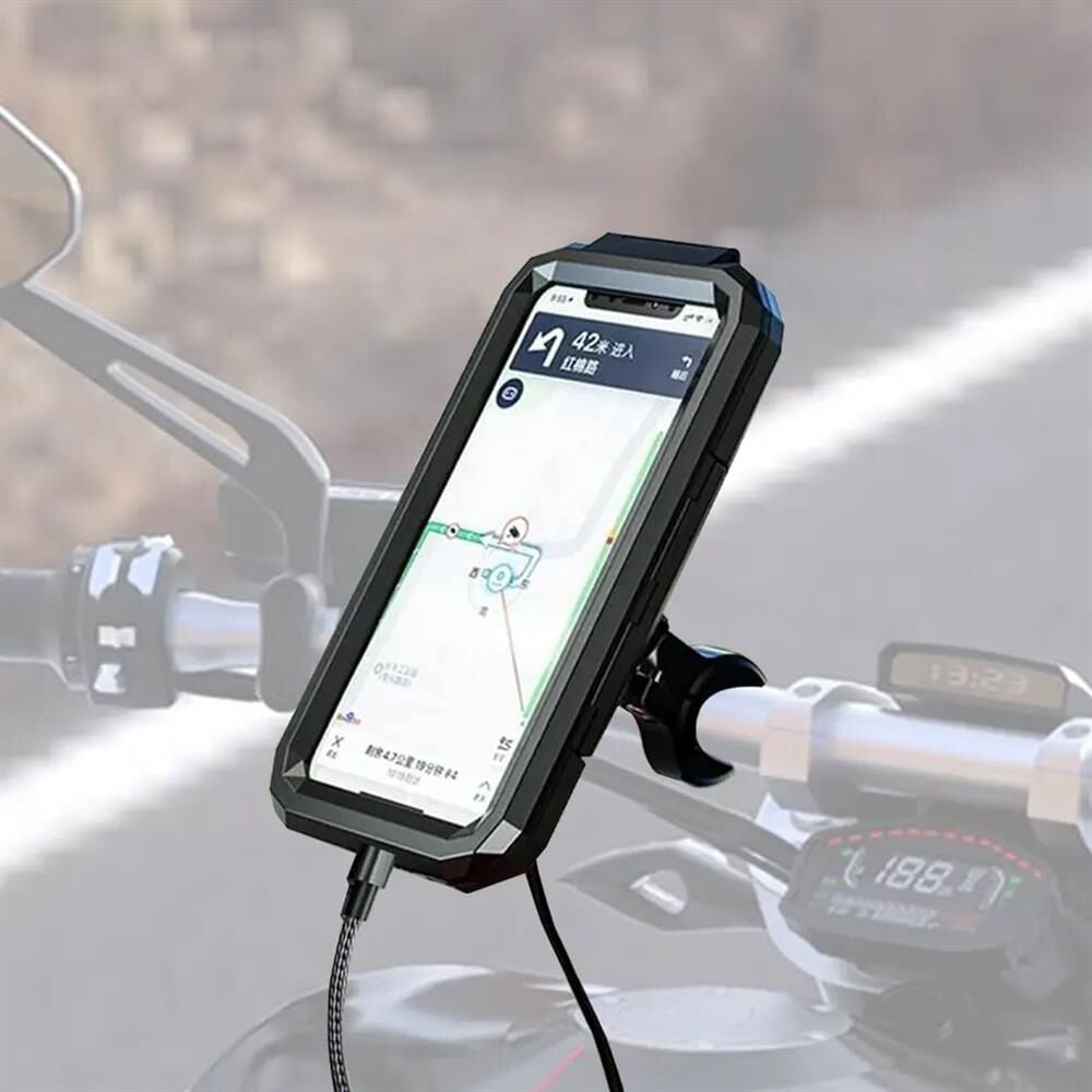 Knmaster TT-950WU Titreşim Engelleyici Kablosuz ve Usb'li Tüm Motosikletlere Uygun Telefon Tutucu